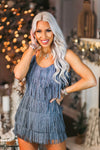 Shop Cute New Years Outfits - Blue Metallic Fringe Mini Dress - Kendry Collection Boutique