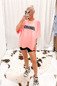 Bright Pink Chenille Patch Graphic Tee