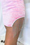Pink Denim Rhinestone Mini Skirt