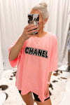 Bright Pink Chenille Patch Graphic Tee