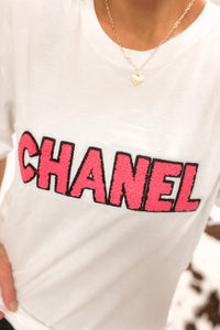Pink Chenille Patch Graphic Tee