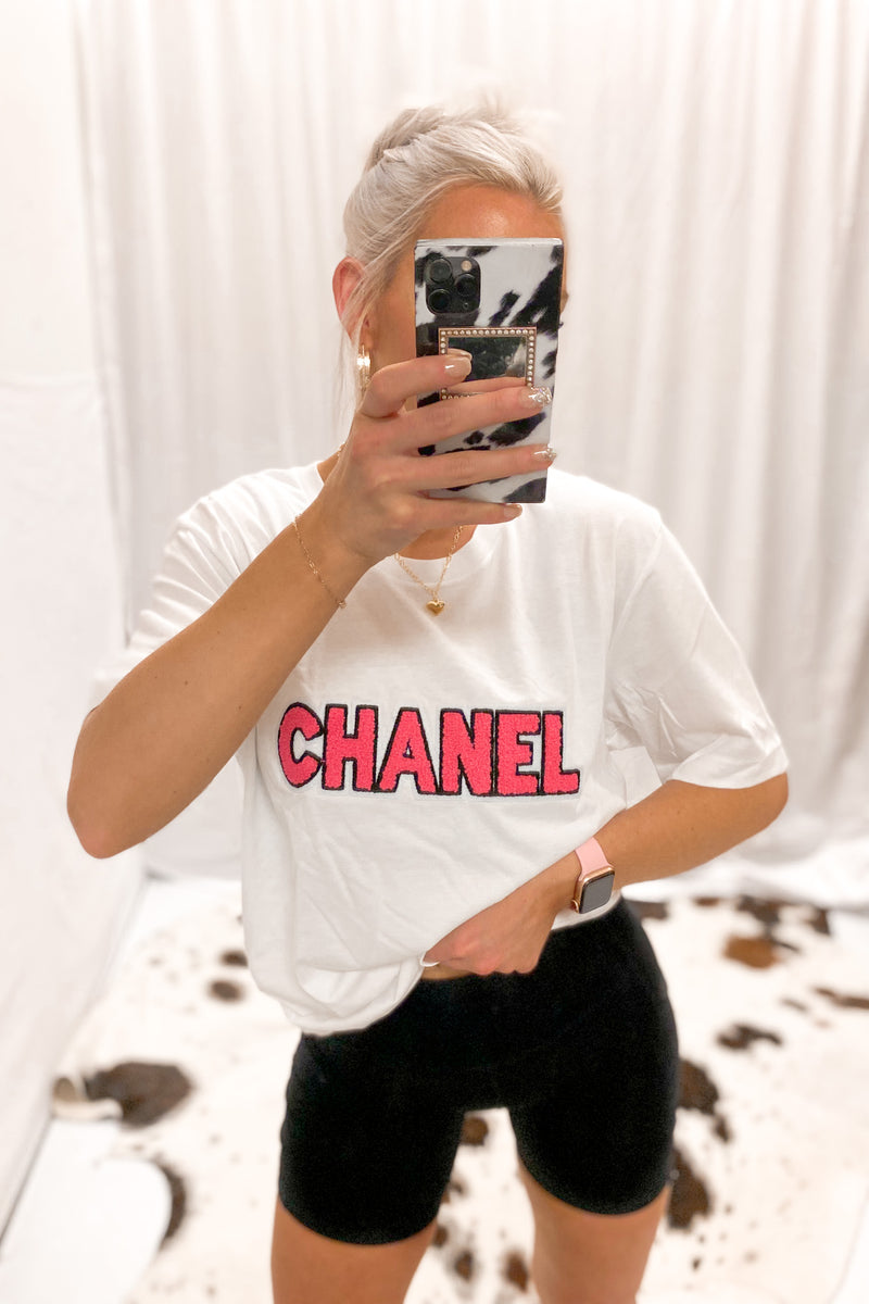 Pink Chenille Patch Graphic Tee