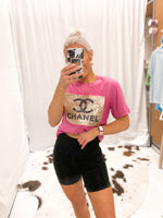 Carly Pink Sequin Patch Graphic Tee