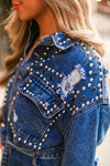Silver Studded Long Sleeve Denim Dress - Kendry Collection Boutique
