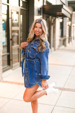 Silver Studded Long Sleeve Denim Dress - Kendry Collection Boutique