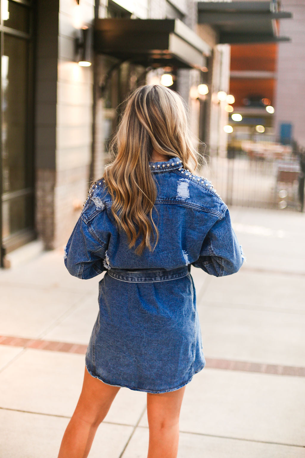 Long sleeve best sale denim dress outfit