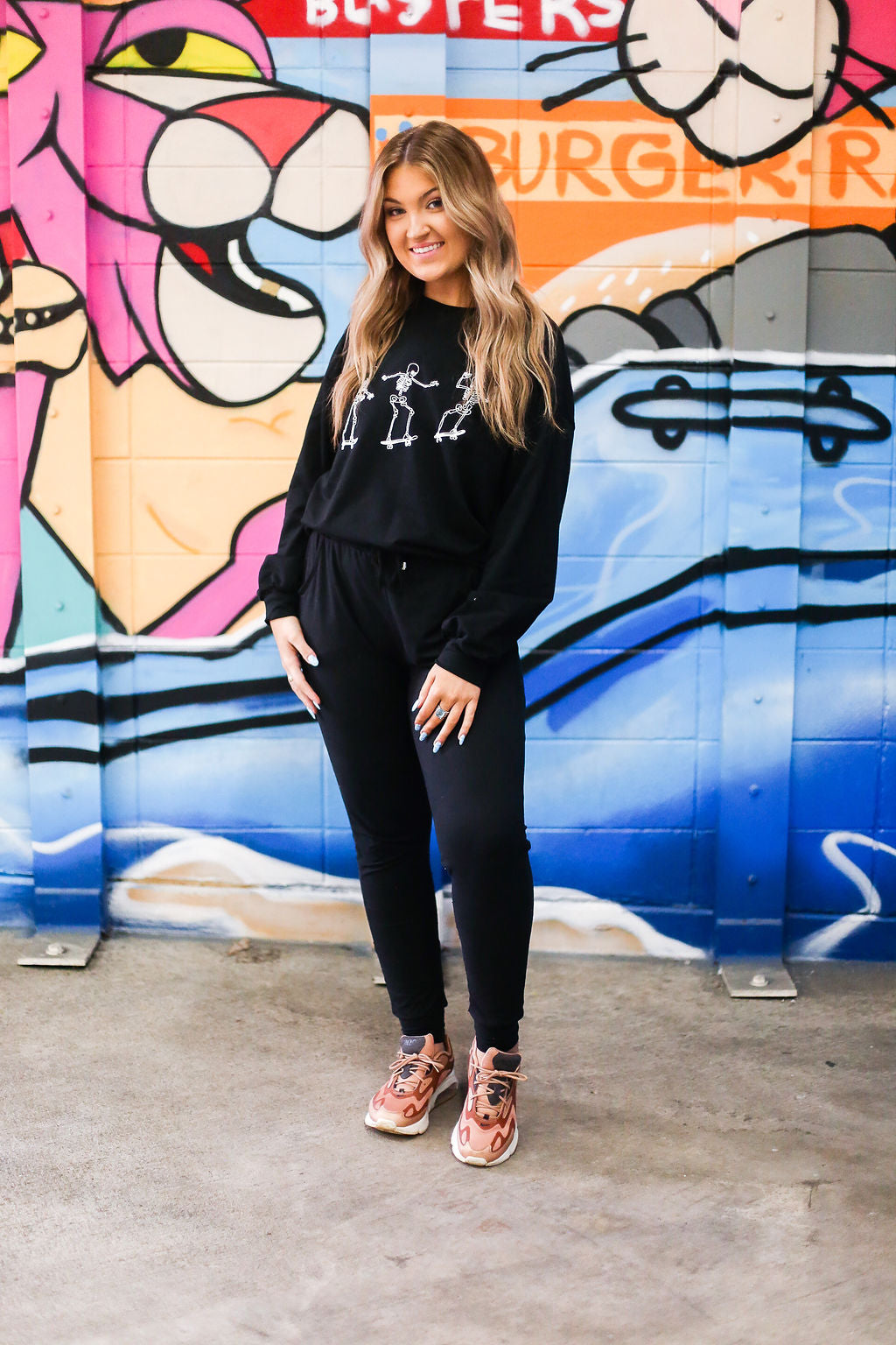Skating Skeletons Black Crewneck Sweatshirt - Shop Kendry Collection Boutique