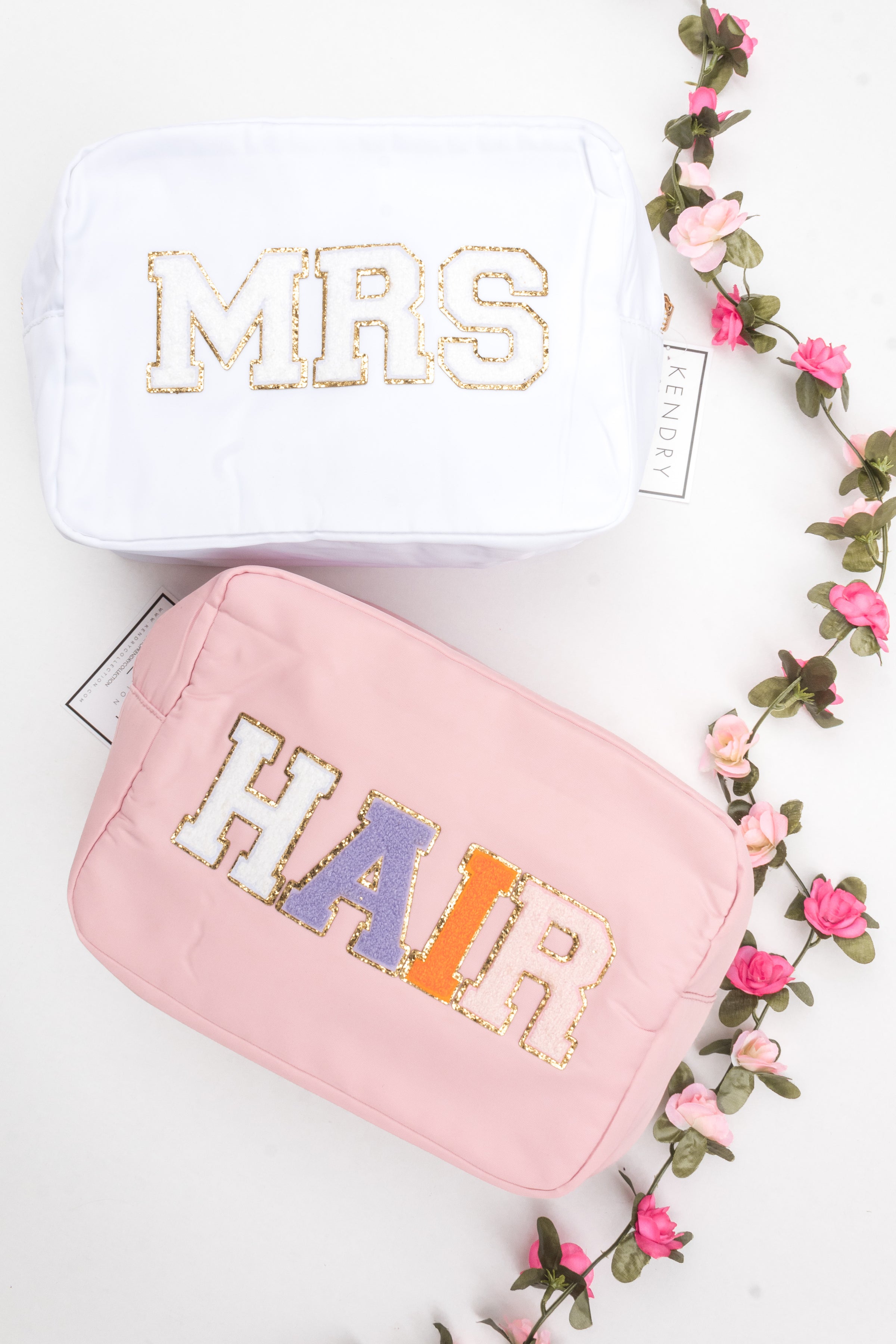 Varsity Chenille Letter Patch White Mrs. XL Make Up Pouch - Shop Kendry Collection Boutique