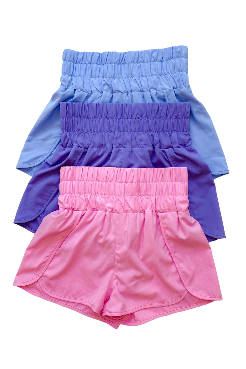 Purple Smocked High Waisted Athletic Shorts