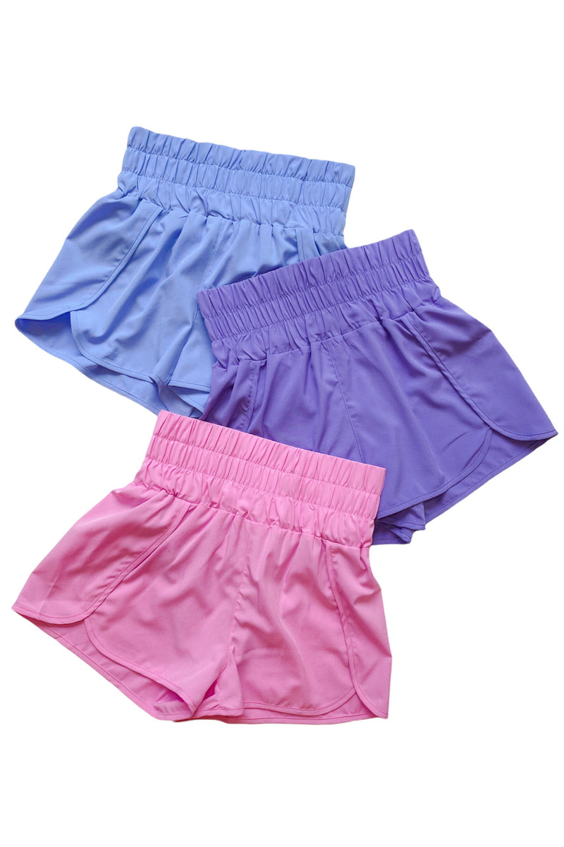 Blue Smocked High Waisted Athletic Shorts
