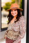 Smocked Leopard Long Sleeve Blouse - Kendry Collection Boutique