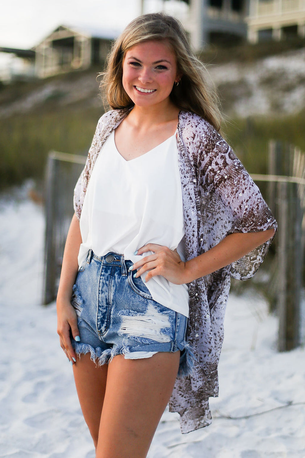 Snakeskin Swimsuit Cover-Up With Silver Metallic - Shop Kendry Collection Boutique
