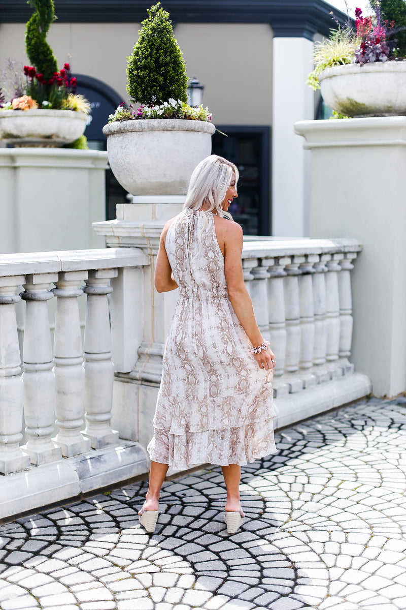 Snakeskin Swiss Dot Midi Ruffle Dress - Kendry Collection Boutique