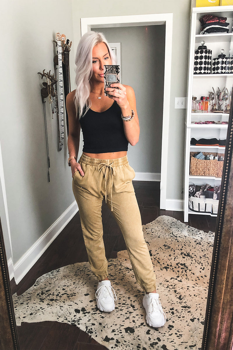 Tan Rhinestone Two Piece Jogger Set - Kendry Collection Boutique