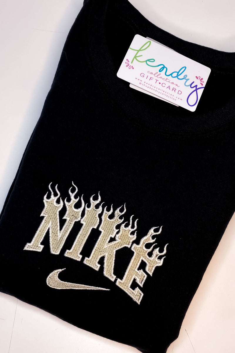 Tan And Black Flame Burns Crewneck Sweatshirt