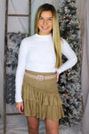 Tan Asymmetrical Smocked Skirt - Shop Kendry Collection Boutique 