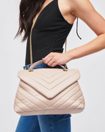 Tan Chevron Quilted Crossbody Purse
