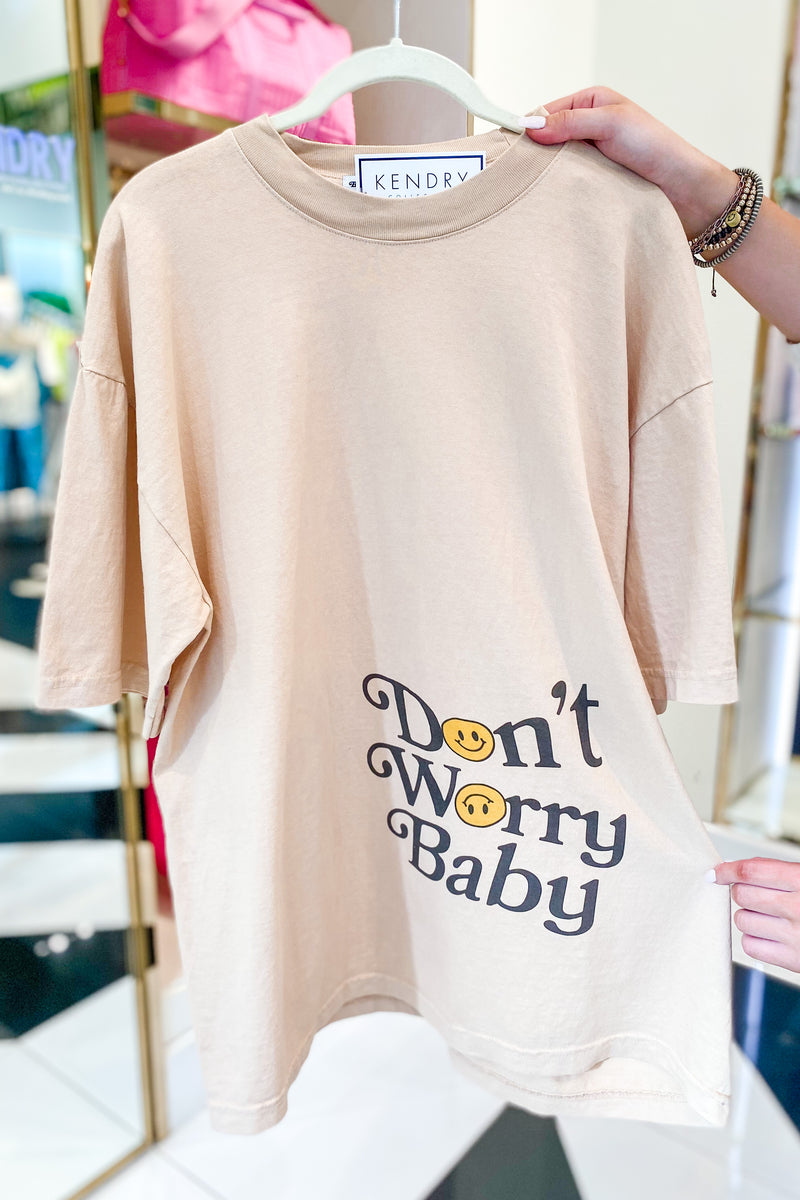 Tan Don't Worry Baby Smiley Face Graphic Tee - Kendry Collection Boutique