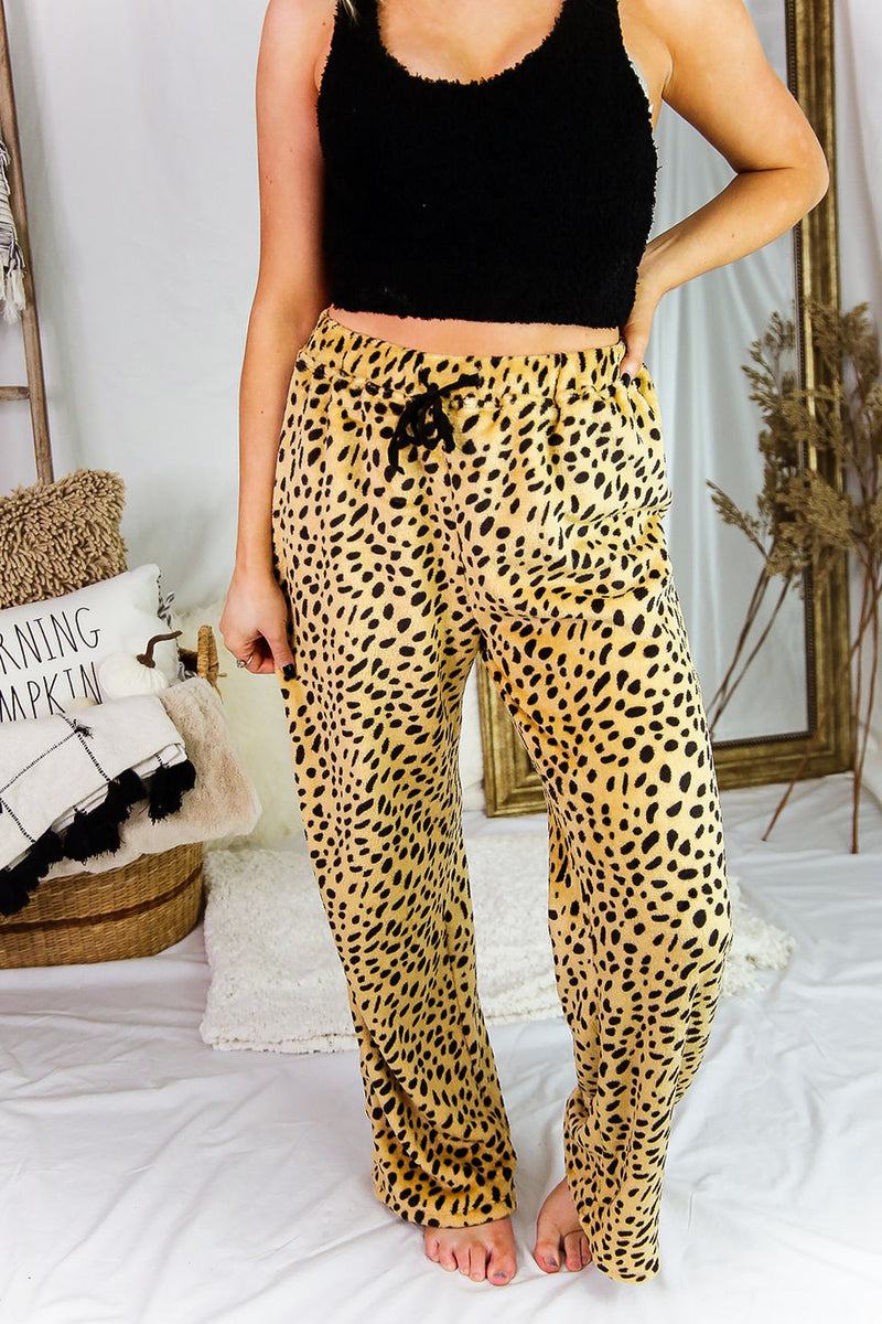 Tan Leopard Plush Pajama Pants - Shop Pajama Pants Kendry Collection