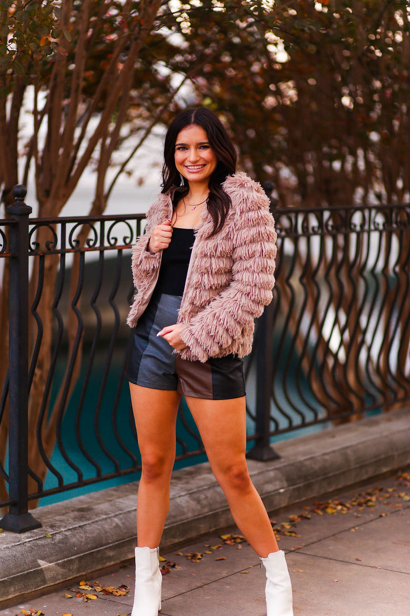 Taupe Bell Sleeve Furry Crop Jacket - Shop Kendry Collection Boutique