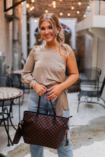 Taupe Silk One Shoulder Tie Blouse - Shop Kendry Collection Boutique