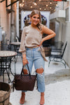 Taupe Silk One Shoulder Tie Blouse - Shop Kendry Collection Boutique
