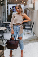 Taupe Silk One Shoulder Tie Blouse - Shop Kendry Collection Boutique