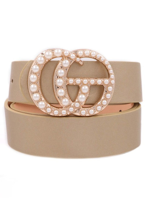 Taupe Pearl Studded G Belt - Kendry Collection Boutique