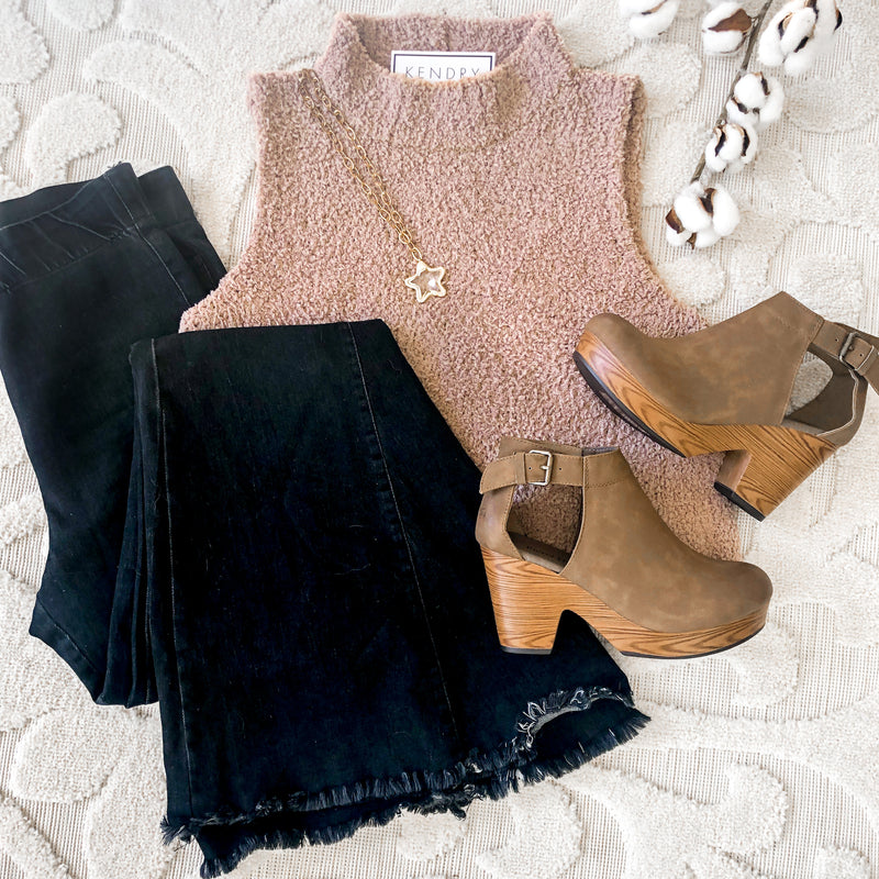 Taupe Sherpa Sleeveless Turtleneck Top - Kendry Collection Boutique