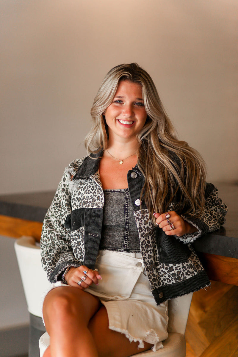 Vintage Black and Leopard Denim Jacket - Kendry Collection Boutique