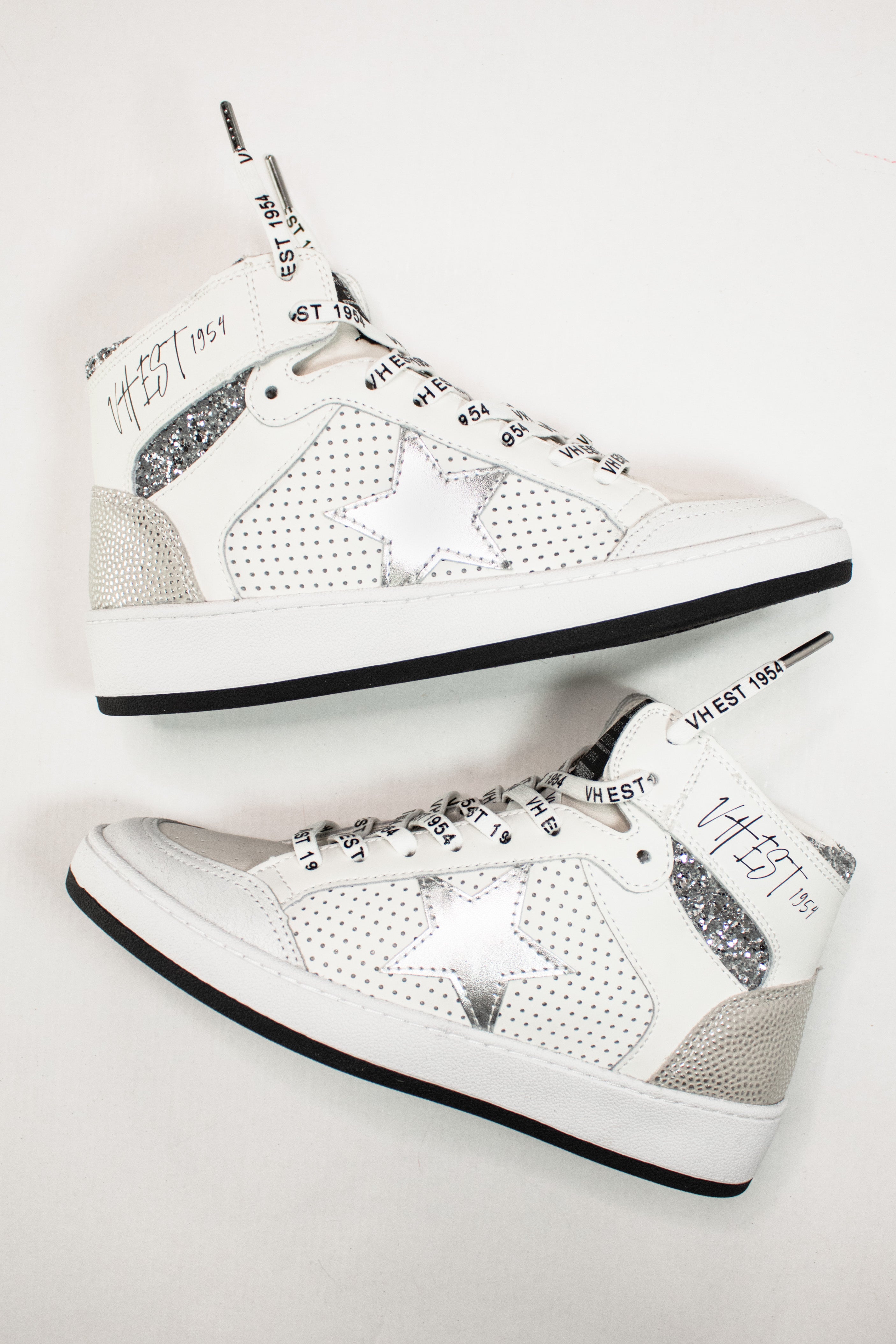 Silver high top sneakers hotsell