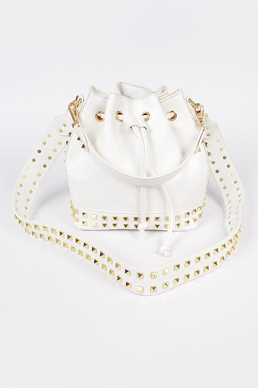 White And Gold Studded Bucket Bag - Kendry Collection Boutique