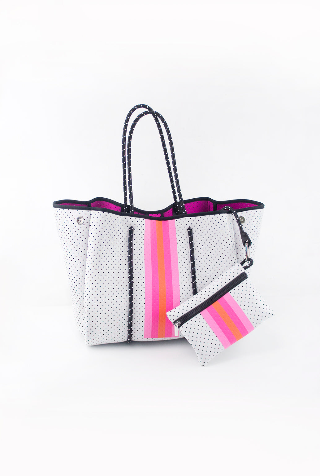 White And Pink Stripe Neoprene Tote Bag - Shop Kendry Collection Boutique