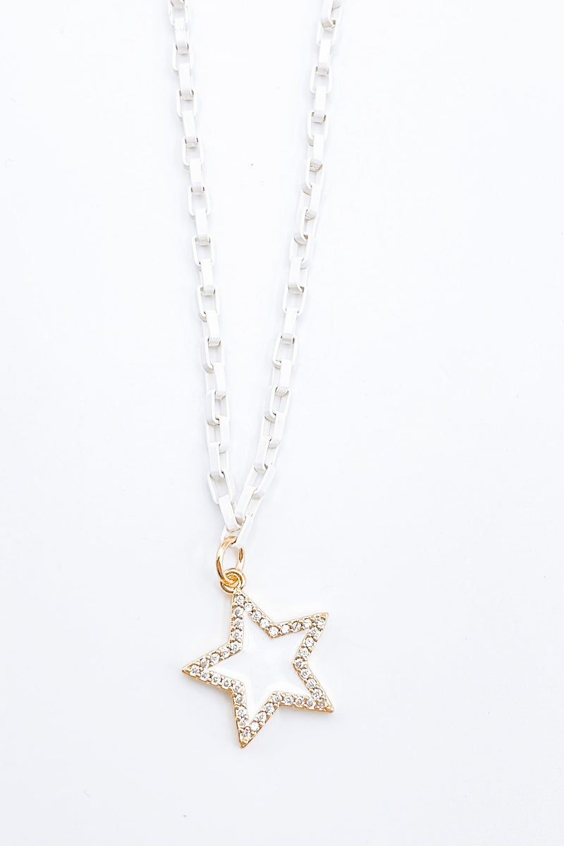White Chain Crystal Star Necklace