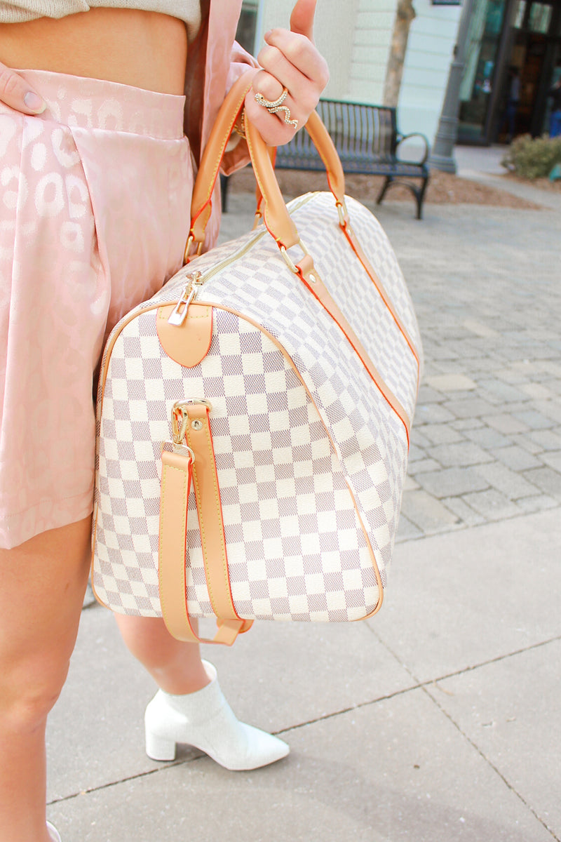 lv checkered duffle bag