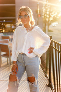 White Long Sleeve Button Down Top