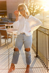 White Long Sleeve Button Down Top
