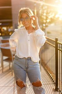 White Long Sleeve Button Down Top