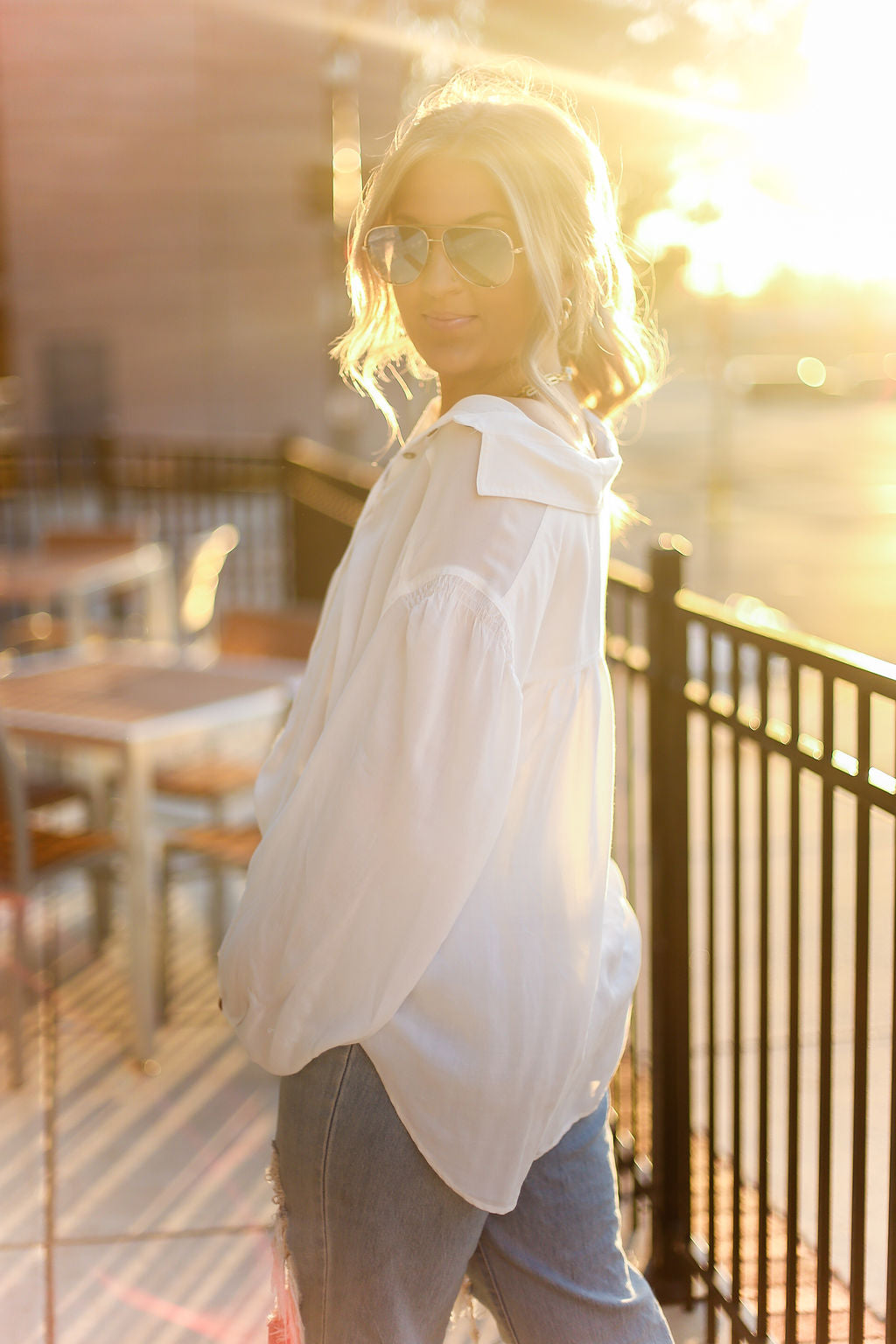 White Long Sleeve Button Down Top