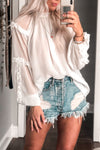 White Long Sleeve Sheer Ruffle Blouse - Kendry Collection Boutique