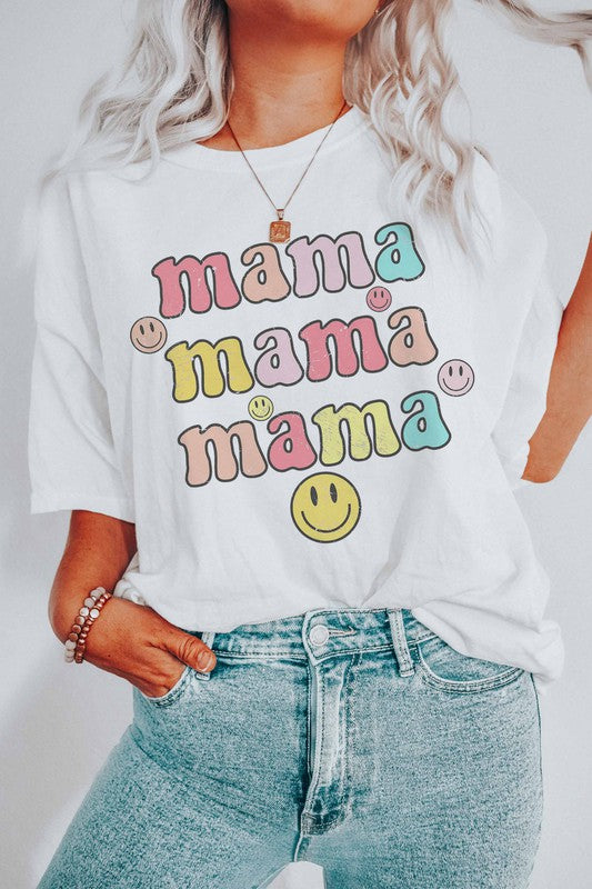 White Mama Smiley Face Graphic Tee