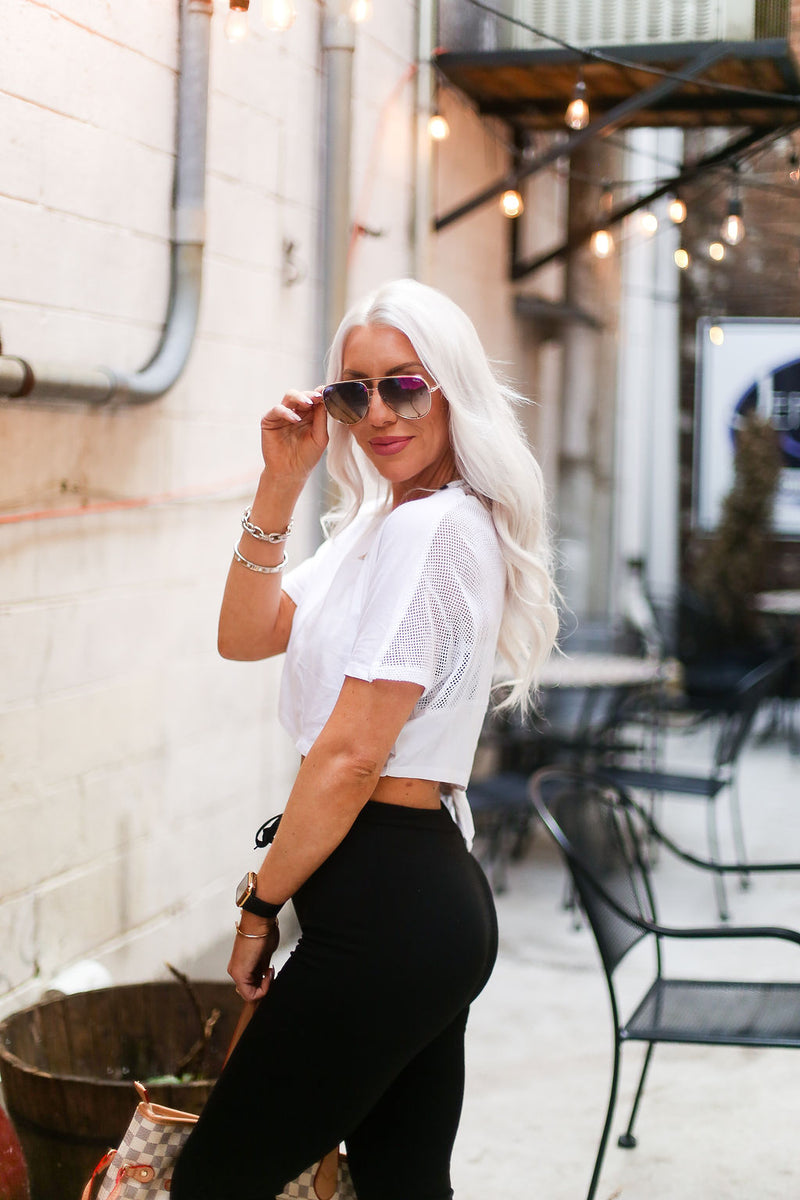 White Mesh Back Tie Athletic Crop Top - Shop Cute Styles From Kendry Collection Boutique
