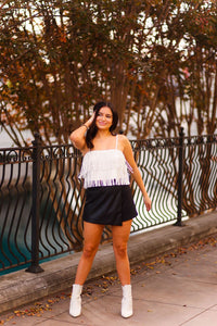 White Metallic Fringe Crop Top - Kendry Collection Boutique