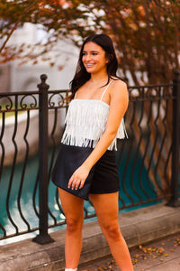 White Metallic Fringe Crop Top - Kendry Collection Boutique