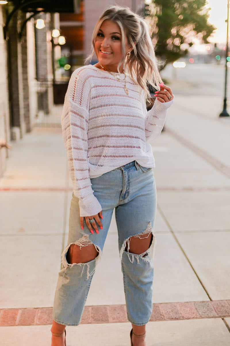 White Open Knit Sweater - Kendry Collection Boutique