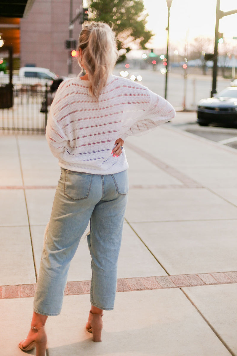 White Open Knit Sweater - Kendry Collection Boutique