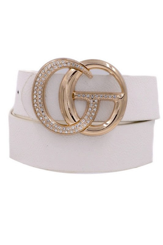 Rhinestone Studded White G Belt