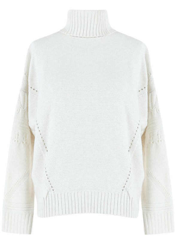 White Ribbed Turtle Neck Sweater