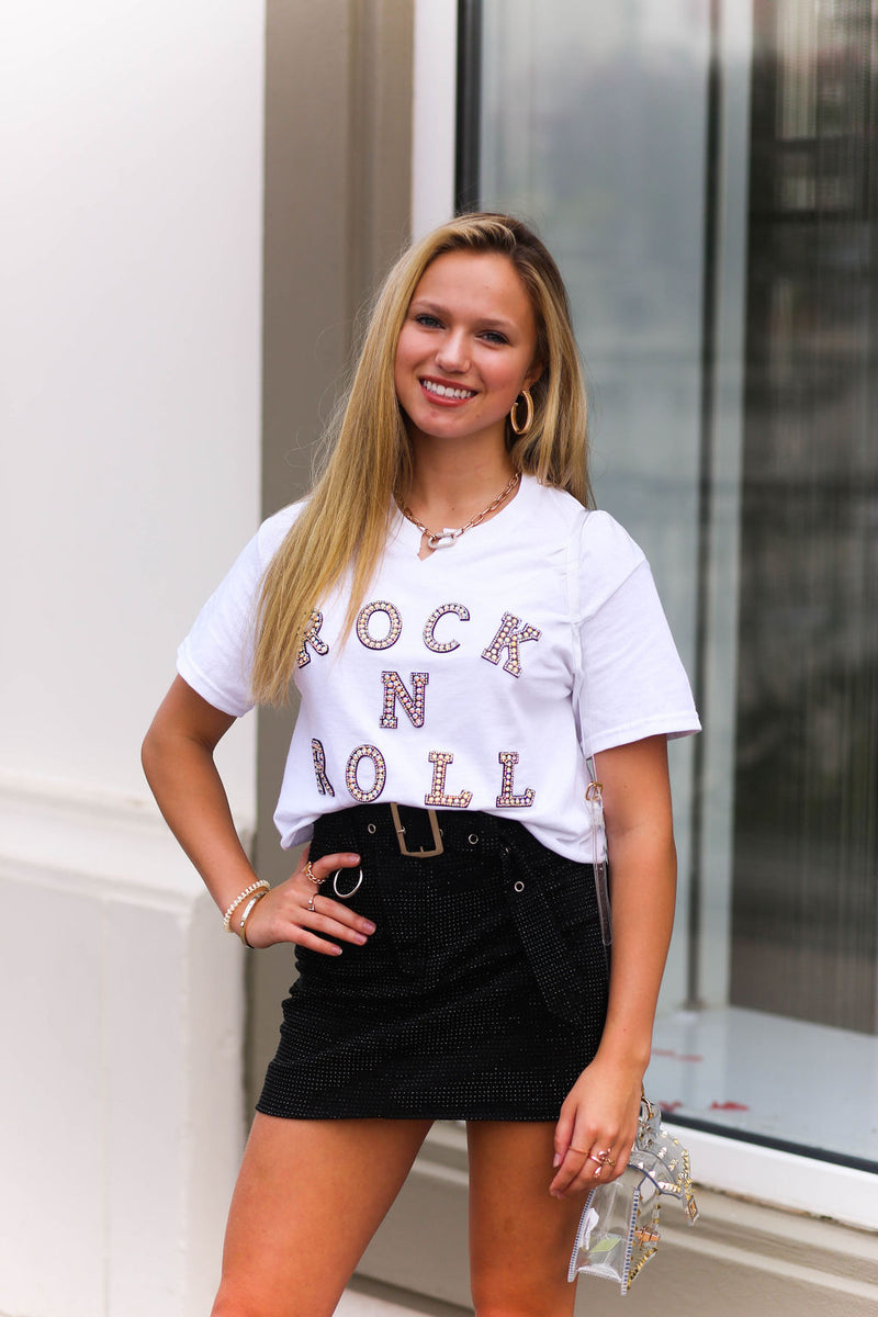 White Rock N' Roll Rhinestone Graphic Tee- Shop Kendry Collection Boutique