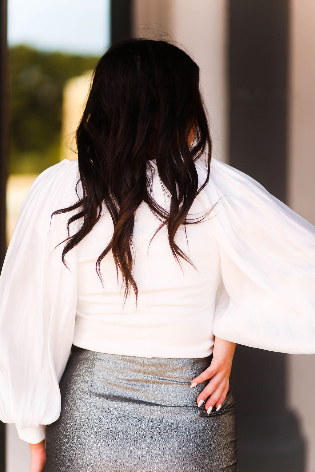 White Satin Puff Sleeve Fitted Blouse - Kendry Collection Boutique